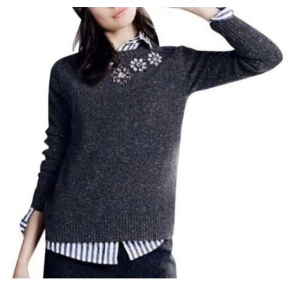 J.CREW Sweaters - J Crew Women’s Lambswool Large Sweater Jeweled Donegal Pullover Gray Embellished